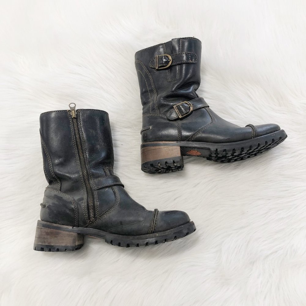 HARLEY DAVIDSON Black Leather Moto Boot SZ 8.5